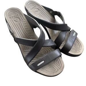Crocs Cyprus IV Women Brown Heel Sandal Size 9 Open Toe 14558 Casual Criss Cross